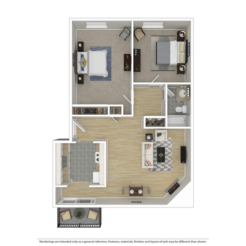 Floor plan for 2 beds, 1 bath, 875 sqft